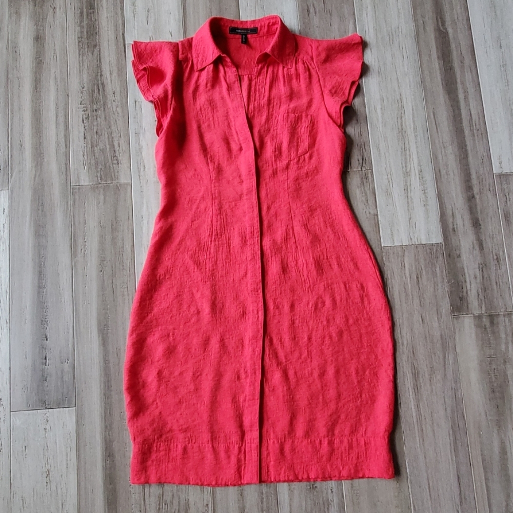 BCBGMaxazria Button Down Linen Midi Dress Salmon